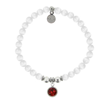HELP Collection: Birthstone Collection - July Ruby Crystal Charm with White Cats Eye Charity Bracelet